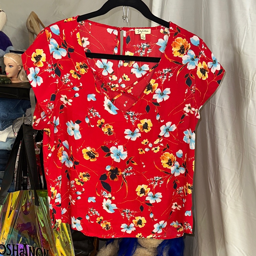 Lily White Red Floral Women's Blouse